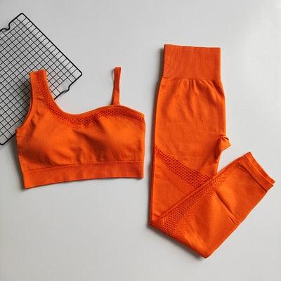 Yoga Pants Women Seamless Fitness Clothing Sportswear Woman Gym Leggings Padded Push-up Strappy Sports Bra Sports Set Tracksuit