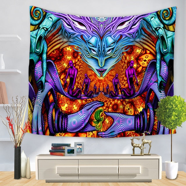 Cartoon Watercolor Painting Cloth Psychedelic Tapestry Wall Hanging Polyester Thin Couch Blanket Art Wall Carpets Yoga Shawl Mat