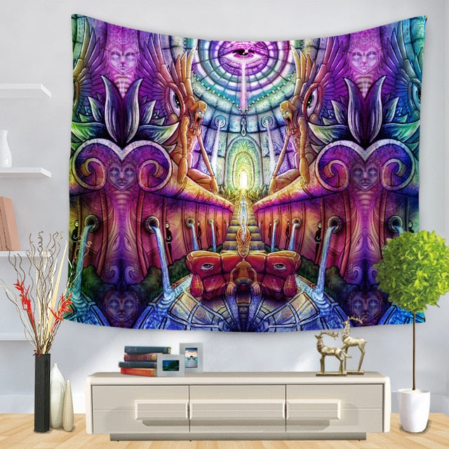 Cartoon Watercolor Painting Cloth Psychedelic Tapestry Wall Hanging Polyester Thin Couch Blanket Art Wall Carpets Yoga Shawl Mat