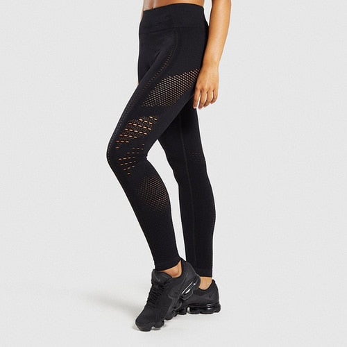 Women Seamless Yoga Sets Workout Clothes for Women Long Sleeve Crop Top + Mesh Leggings Running Sport Suit Gym Clothing 2 Pieces