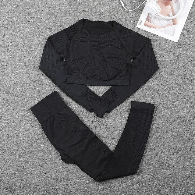 Women's Sportswear suit Seamless Gym Clothing Women Gym Yoga Set Fitness Leggings+Cropped shirts Workout Sets Tracksuit Outfits