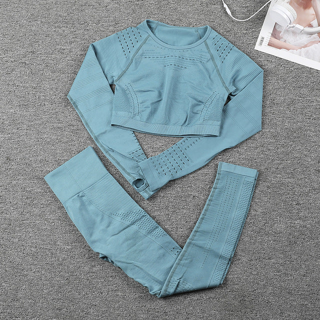 Women's Sportswear suit Seamless Gym Clothing Women Gym Yoga Set Fitness Leggings+Cropped shirts Workout Sets Tracksuit Outfits