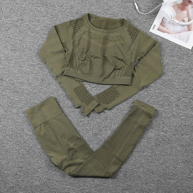 Women's Sportswear suit Seamless Gym Clothing Women Gym Yoga Set Fitness Leggings+Cropped shirts Workout Sets Tracksuit Outfits