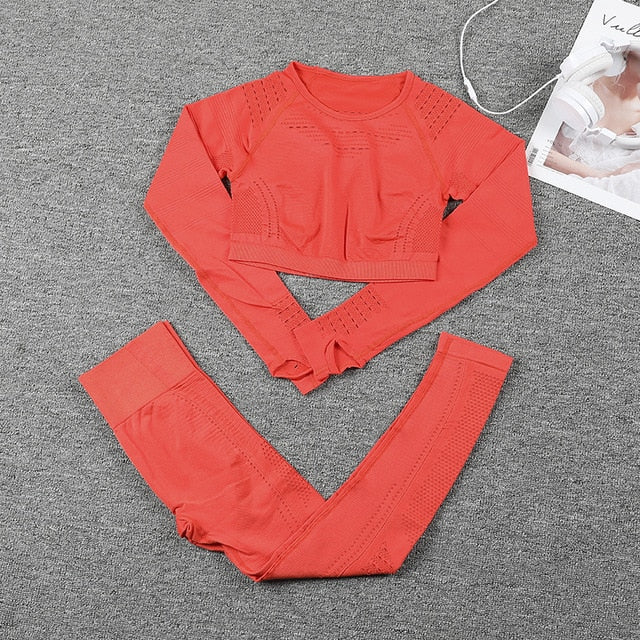 Women's Sportswear suit Seamless Gym Clothing Women Gym Yoga Set Fitness Leggings+Cropped shirts Workout Sets Tracksuit Outfits