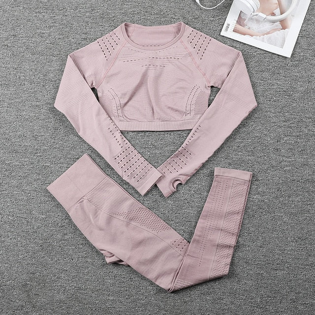 Women's Sportswear suit Seamless Gym Clothing Women Gym Yoga Set Fitness Leggings+Cropped shirts Workout Sets Tracksuit Outfits