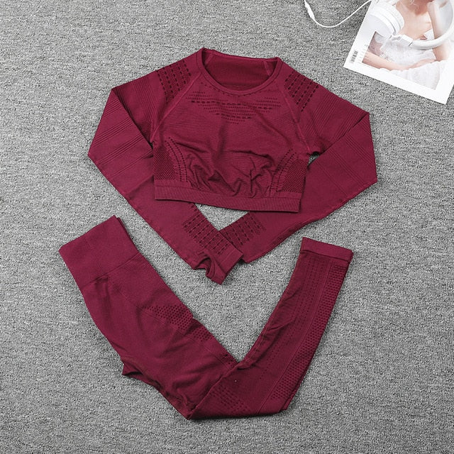 Women's Sportswear suit Seamless Gym Clothing Women Gym Yoga Set Fitness Leggings+Cropped shirts Workout Sets Tracksuit Outfits