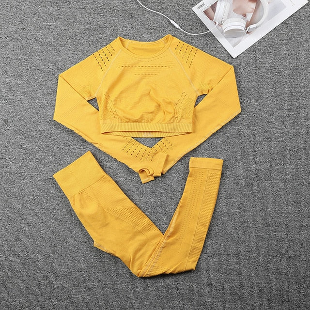 Women's Sportswear suit Seamless Gym Clothing Women Gym Yoga Set Fitness Leggings+Cropped shirts Workout Sets Tracksuit Outfits