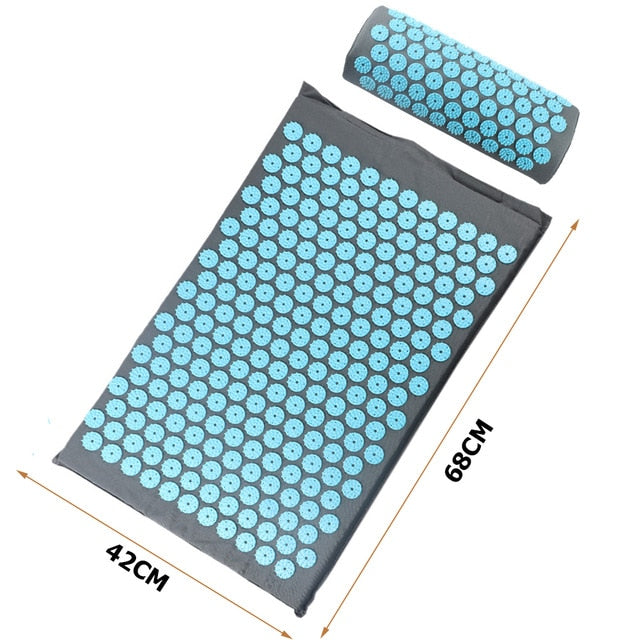 Acupressure Massager Mat Relaxation Relief Stress Tension Body Yoga Mat Relieve Body Stress Pain Spike Cushion Mat w Pillow&Bag