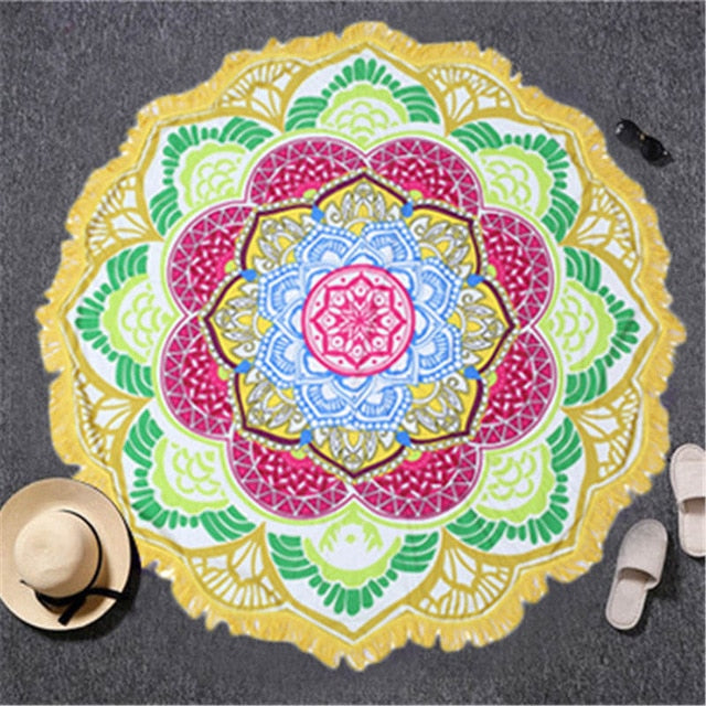 BeddingOutlet Chakra Beach Towel Tassel Toalla Mandala Tapestry Sunblock Round Cover-Up Bath Towel Lotus Bohemian Yoga Mat 150cm