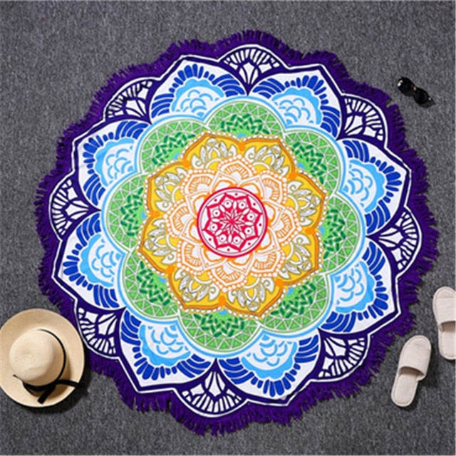 BeddingOutlet Chakra Beach Towel Tassel Toalla Mandala Tapestry Sunblock Round Cover-Up Bath Towel Lotus Bohemian Yoga Mat 150cm