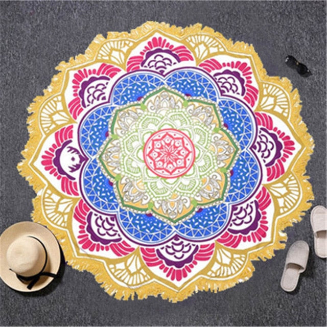 BeddingOutlet Chakra Beach Towel Tassel Toalla Mandala Tapestry Sunblock Round Cover-Up Bath Towel Lotus Bohemian Yoga Mat 150cm