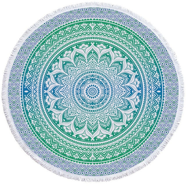 BeddingOutlet Chakra Beach Towel Tassel Toalla Mandala Tapestry Sunblock Round Cover-Up Bath Towel Lotus Bohemian Yoga Mat 150cm