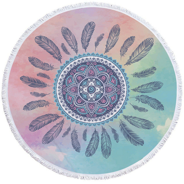 BeddingOutlet Chakra Beach Towel Tassel Toalla Mandala Tapestry Sunblock Round Cover-Up Bath Towel Lotus Bohemian Yoga Mat 150cm