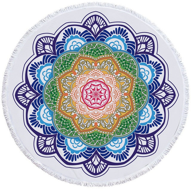 BeddingOutlet Chakra Beach Towel Tassel Toalla Mandala Tapestry Sunblock Round Cover-Up Bath Towel Lotus Bohemian Yoga Mat 150cm