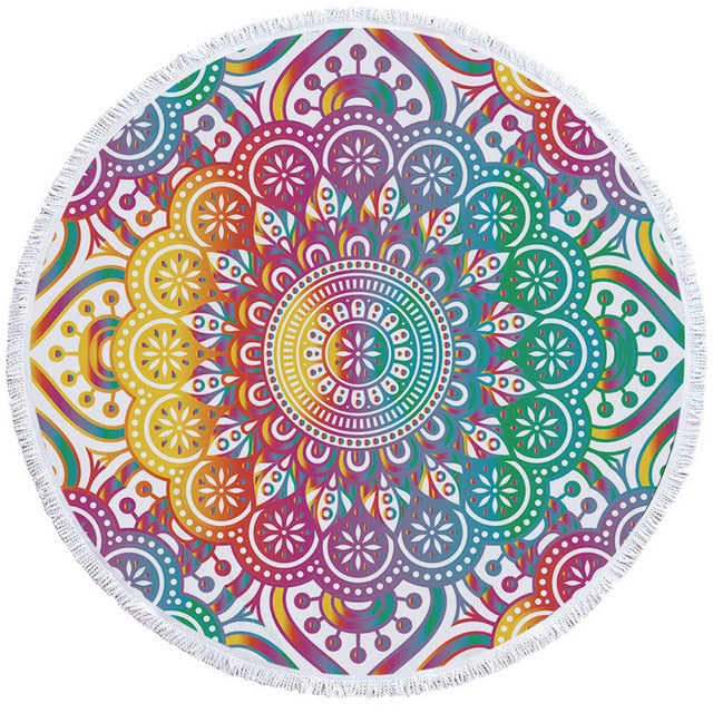 BeddingOutlet Chakra Beach Towel Tassel Toalla Mandala Tapestry Sunblock Round Cover-Up Bath Towel Lotus Bohemian Yoga Mat 150cm