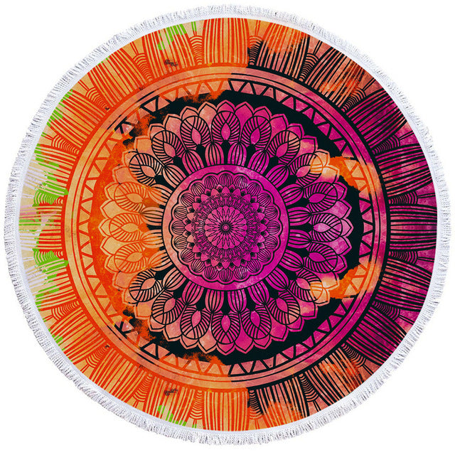 BeddingOutlet Chakra Beach Towel Tassel Toalla Mandala Tapestry Sunblock Round Cover-Up Bath Towel Lotus Bohemian Yoga Mat 150cm