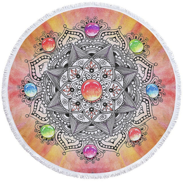 BeddingOutlet Chakra Beach Towel Tassel Toalla Mandala Tapestry Sunblock Round Cover-Up Bath Towel Lotus Bohemian Yoga Mat 150cm