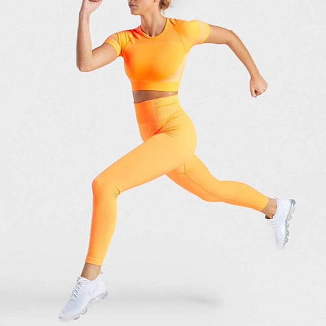 2pcs ultra seamless yoga set for women workout gym crop top high waist seamless leggings fitness gym clothing sports suit