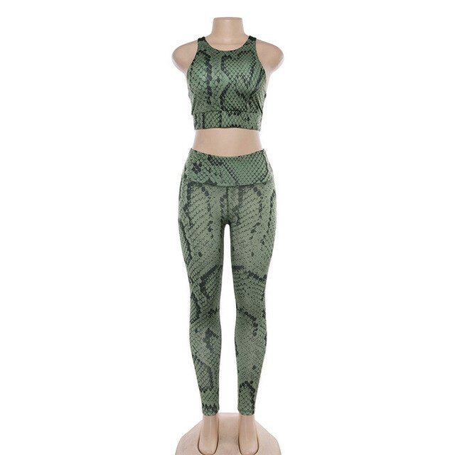 2 peça sexy cobra impressão conjunto de yoga mulheres workout ginásio roupas esportivas leggings de fitness ropa deportivas mujer correndo senhoras terno