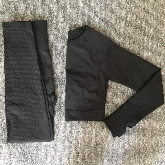 2020 Women Seamless yoga set Fitness Sports Suits GYM Cloth Yoga Long Sleeve Shirts High Waist Running Leggings Workout clothing