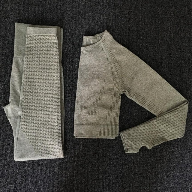 2020 Women Seamless yoga set Fitness Sports Suits GYM Cloth Yoga Long Sleeve Shirts High Waist Running Leggings Workout clothing
