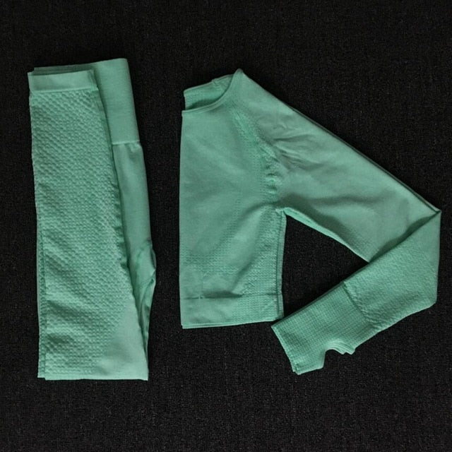 2020 Women Seamless yoga set Fitness Sports Suits GYM Cloth Yoga Long Sleeve Shirts High Waist Running Leggings Workout clothing