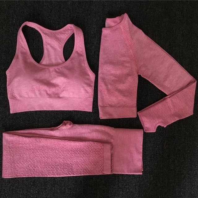2020 Women Seamless yoga set Fitness Sports Suits GYM Cloth Yoga Long Sleeve Shirts High Waist Running Leggings Workout clothing