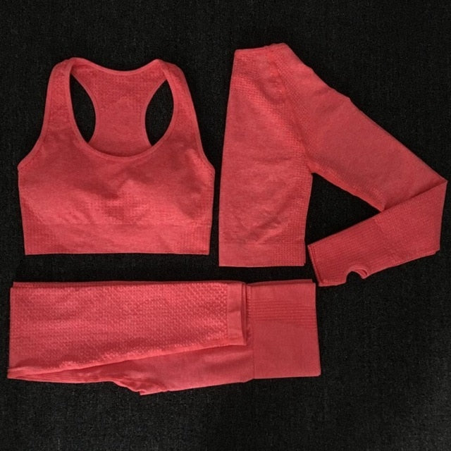 2020 Women Seamless yoga set Fitness Sports Suits GYM Cloth Yoga Long Sleeve Shirts High Waist Running Leggings Workout clothing