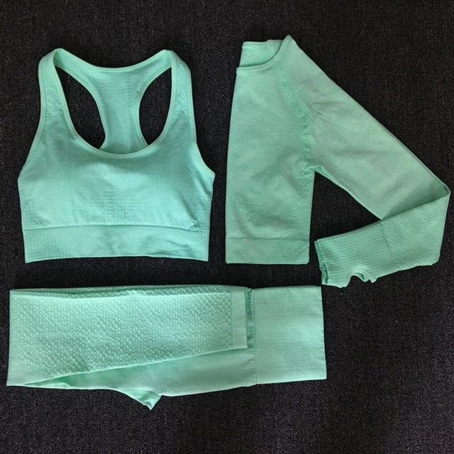 2020 Women Seamless yoga set Fitness Sports Suits GYM Cloth Yoga Long Sleeve Shirts High Waist Running Leggings Workout clothing