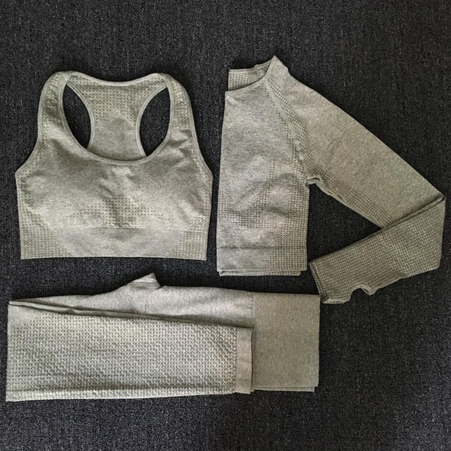 2020 Women Seamless yoga set Fitness Sports Suits GYM Cloth Yoga Long Sleeve Shirts High Waist Running Leggings Workout clothing