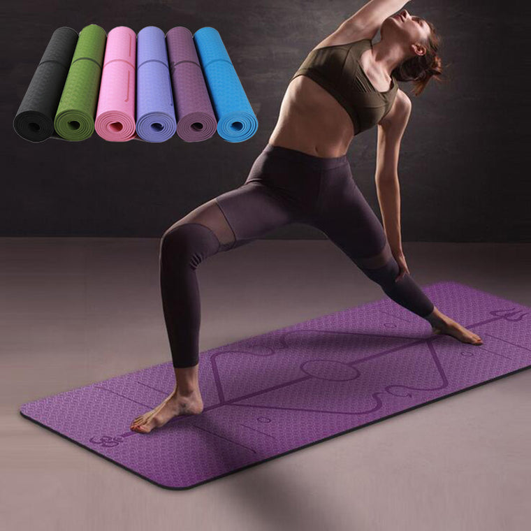 1830*610*6mm tpe tapete de yoga com linha posição não deslizamento tapete para iniciante esteiras ginástica da aptidão ambiental