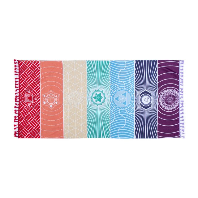 Dropship! Single Rainbow Chakra Tapestry Towel Carpet Mandala Boho Stripes Travel Yoga Mat Outdoor Mats 150x70cm/100x45cm