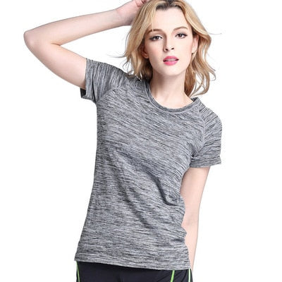 BLESSKISS Yoga Shirt Sport Running Quick Dry Tank Elastic Fitting Tshirt Fitness Women GYM Top Clothing Workout T Shirt Wear