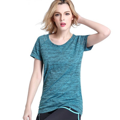BLESSKISS Yoga Shirt Sport Running Quick Dry Tank Elastic Fitting Tshirt Fitness Women GYM Top Clothing Workout T Shirt Wear