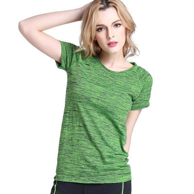 BLESSKISS Yoga Shirt Sport Running Quick Dry Tank Elastic Fitting Tshirt Fitness Women GYM Top Clothing Workout T Shirt Wear